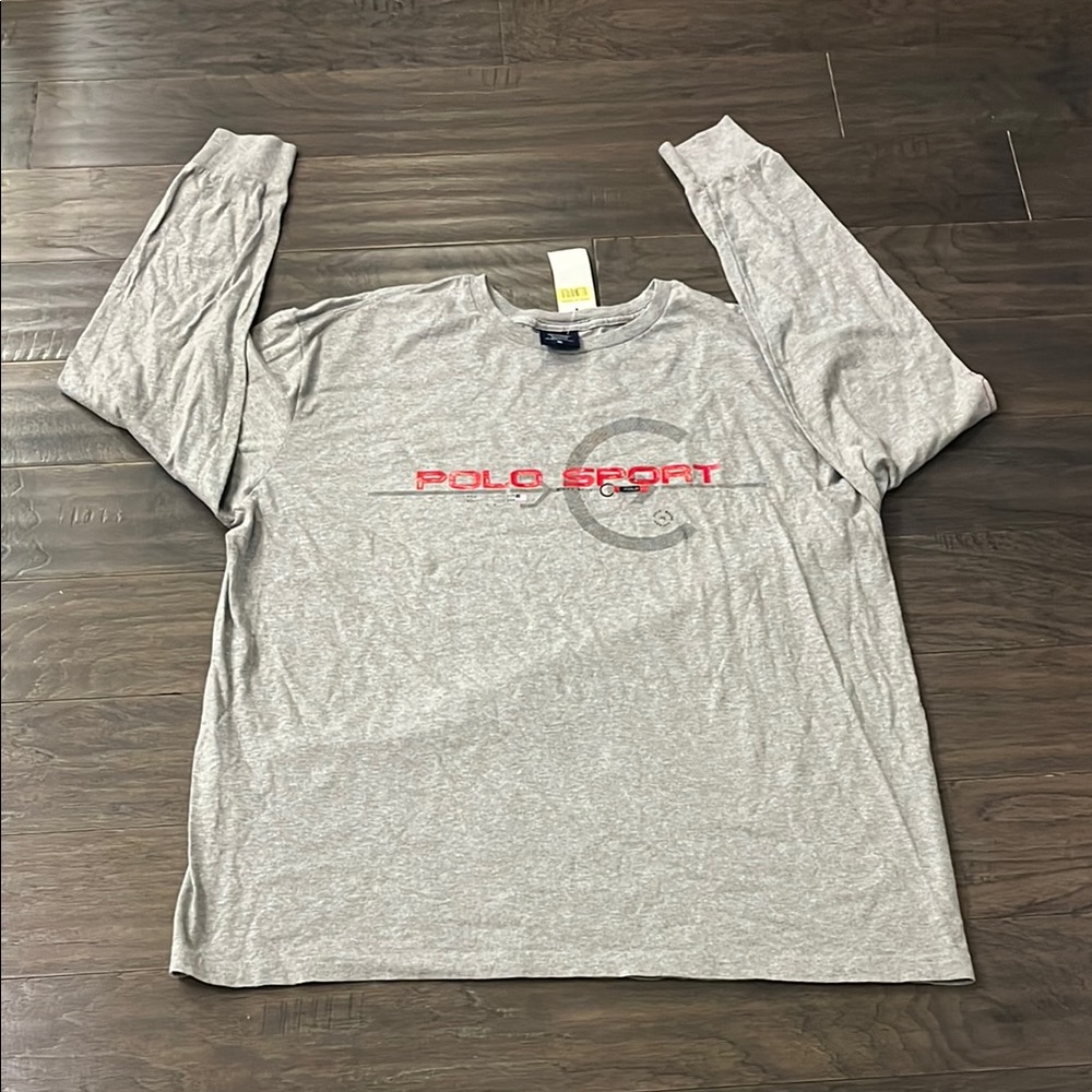 Polo Sport Ralph Lauren Vintage Long Sleeve T Shirt grey new USA Fabric Mens XL